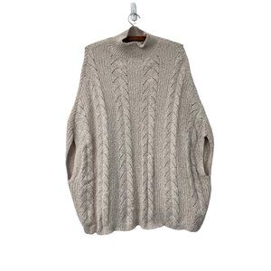 Anthropologie Akemi Kin Cream Fuzzy Mock Neck Cable Knit Tunic Sweater One Size
